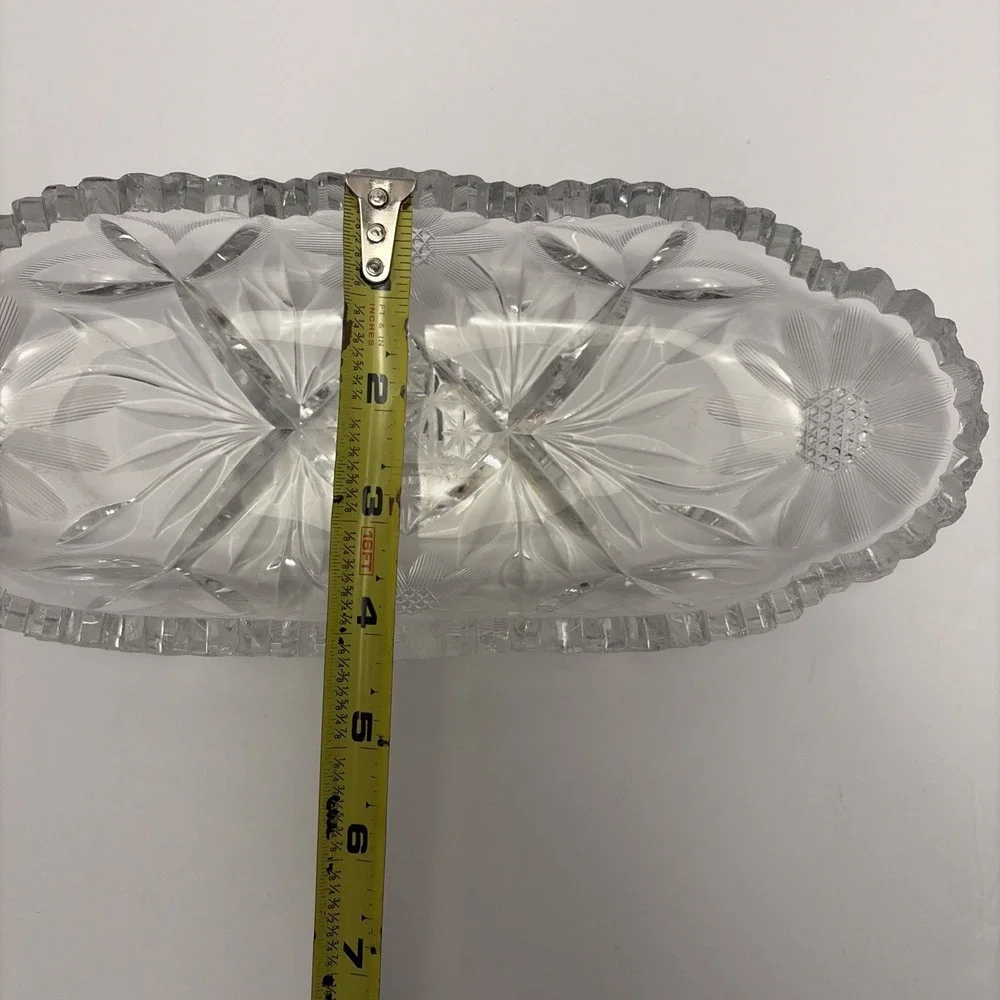 American Brilliant‎ Cut Vintage Beautiful Glass Celery Relish Dish Sawtooth Rim